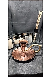 Otantik Fırfırlı Bakır El Şamdanı Bakır Eskitme