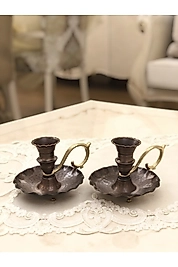 2 Adet Bakır Fırfırlı Şamdan