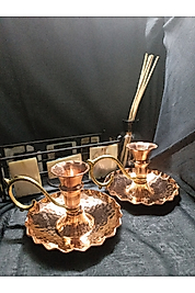 2 Adet Bakır Fırfırlı Şamdan&mumluk Parlak