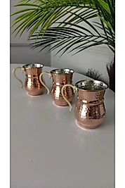 6'lı El Dövmesi Nostaljik Bakır Ayran Bardağı Maşrafa 6'lı El Dövmesi Bakır Bardak Seti