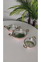 Lüx Saf Bakır Sahan Dövme Tava Seti 3'lü 14-16-18 Cm