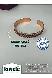 Ham Saf Bakır Yaşam Çiçek Motifli Bakır Bileklik-Hediyelik Kutuda