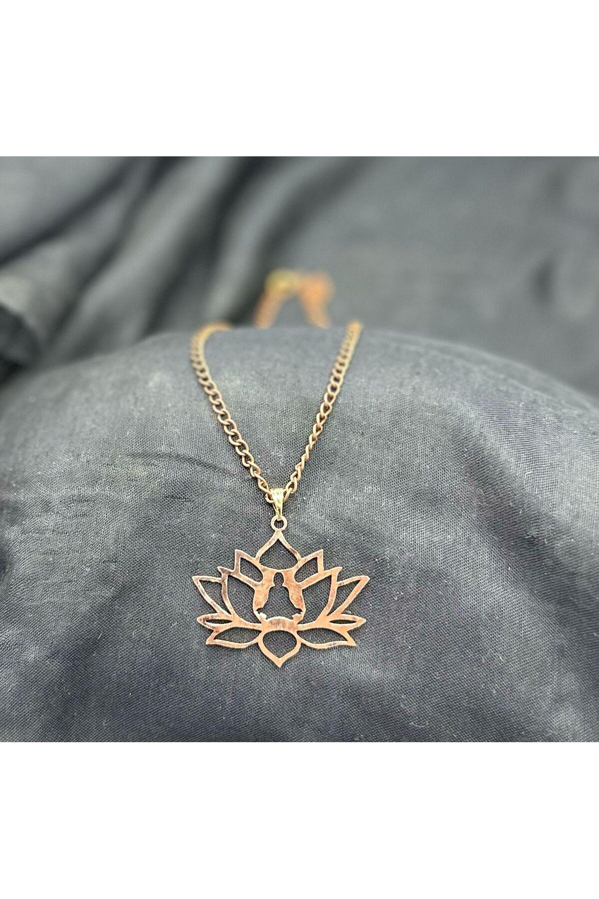 %100 Gerçek Saf Bakır Motifli Bakır Kolye -Lotus Çiçekli Kolye