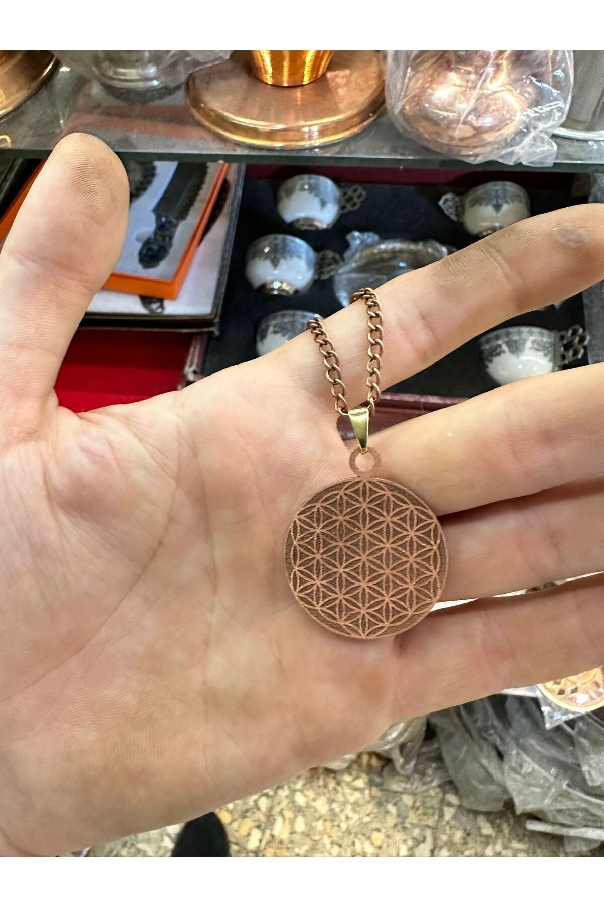 Saf Bakır İşlemeli Kolye İsteğe Bağlı