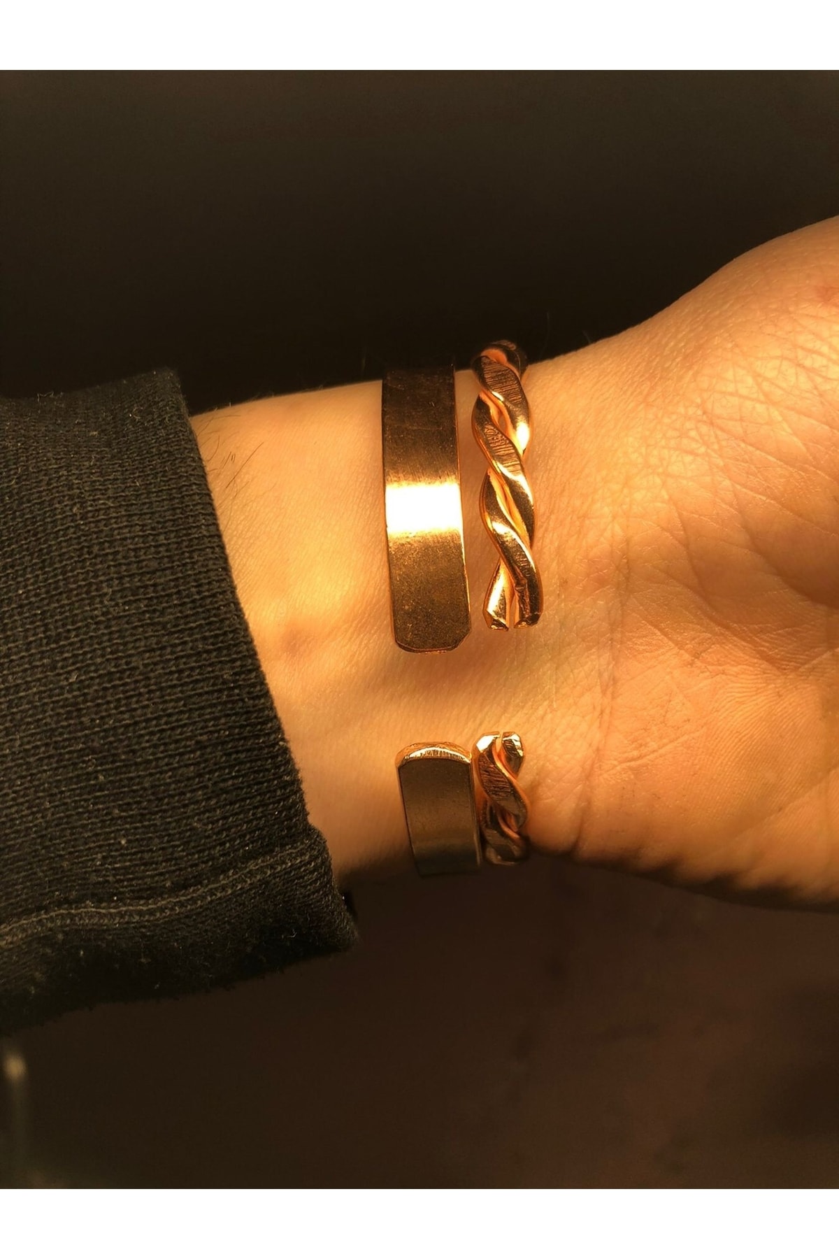 2 Li Set Saf Bakır Bileklik -burgu Ve Düz