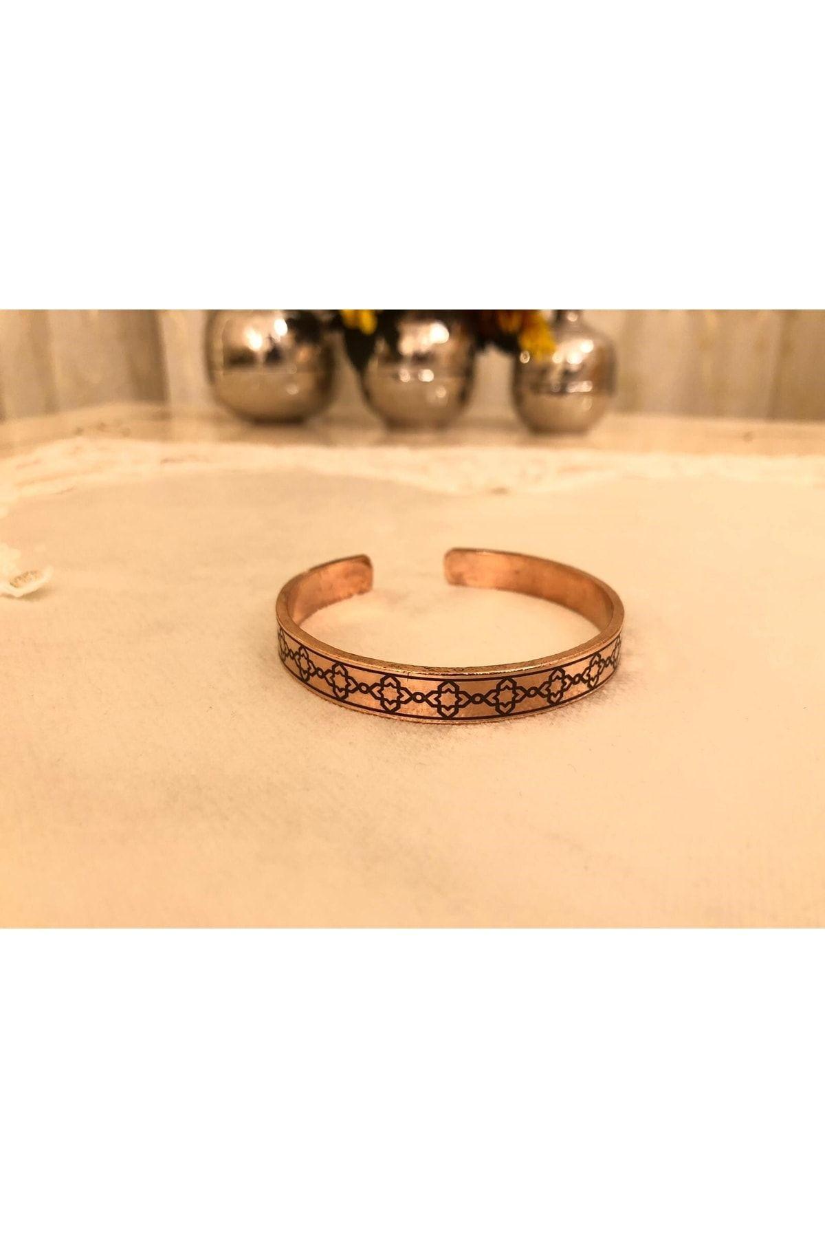 Saf Bakır Bileklik Motifli-her Bileğe Uygun-geçmeli-unisex-