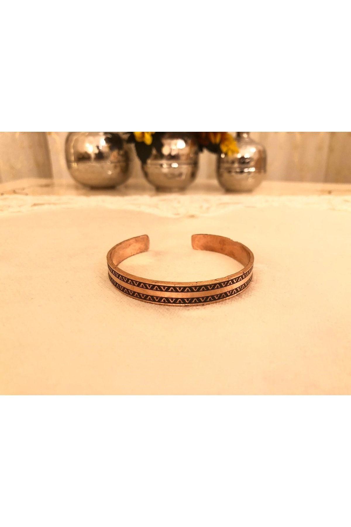 Saf Bakır Bileklik Motifli-her Bileğe Uygun-geçmeli-unisex-
