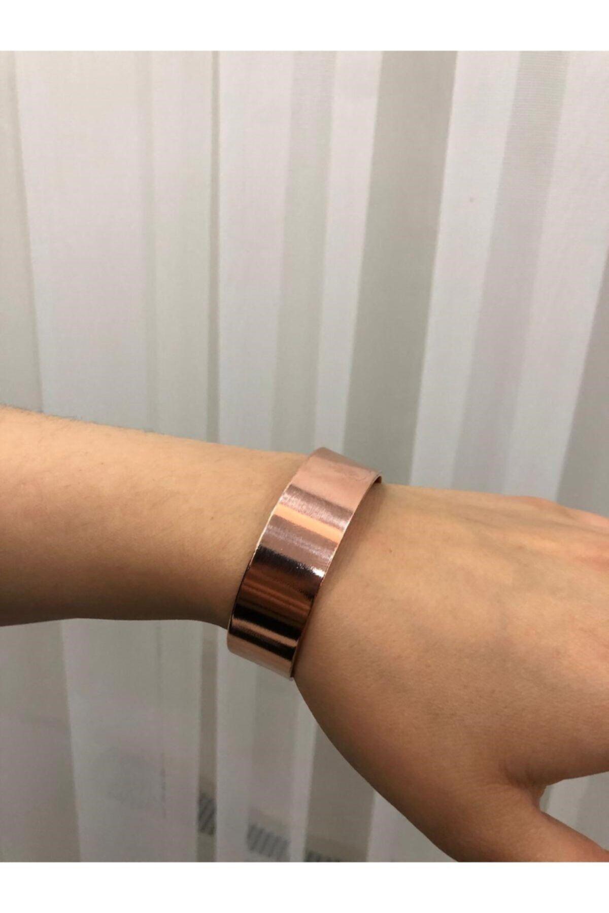 %100 Bakır Bileklik Kalın Düz Model Stres Önleyici Vücudun Elektriğini Alır