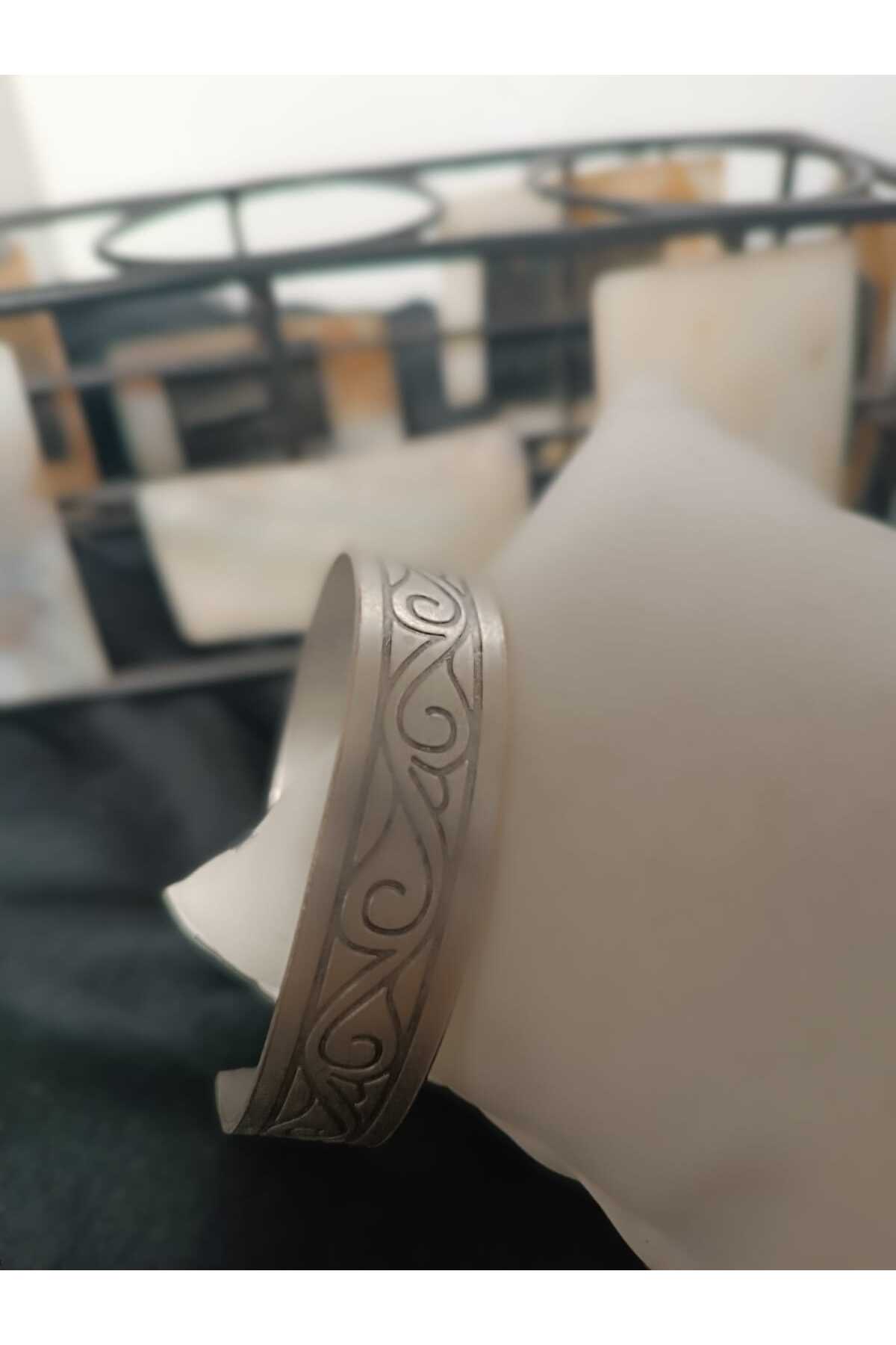 %100 Saf Bakır Bileklik Motifli Model -Gümüş Kaplamalı Enli