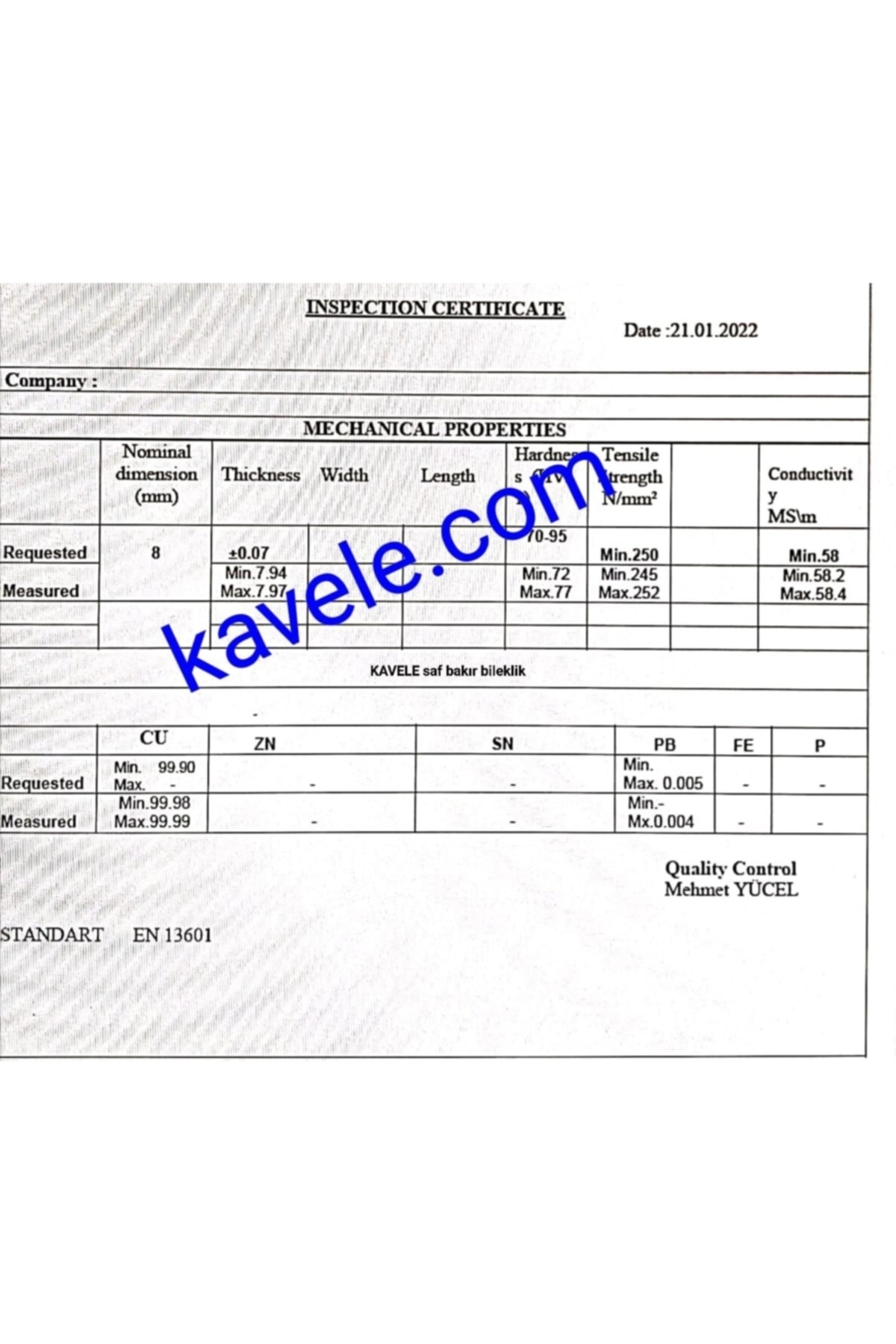 Nas Ayetli %100 El Yapımı Saf Bakır Bileklik