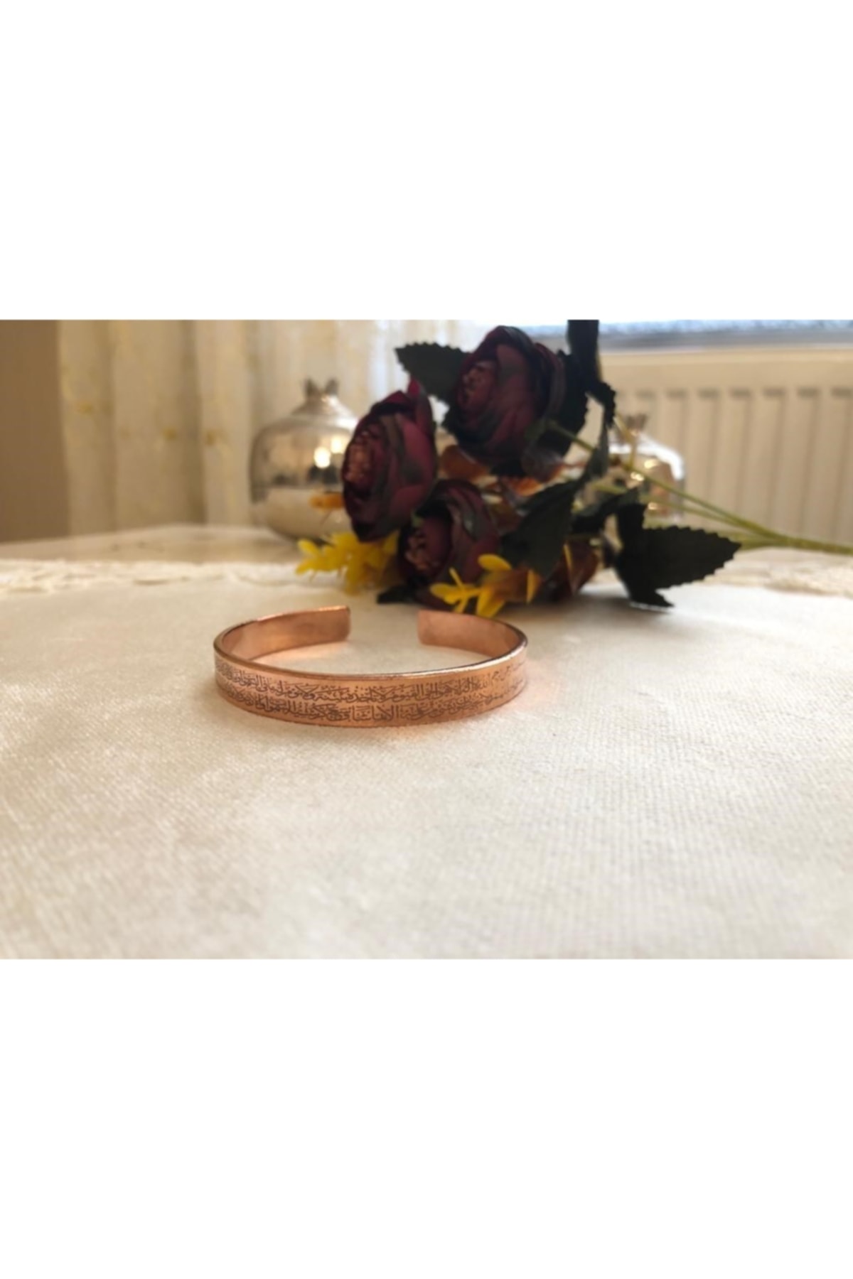 Saf Bakır Bileklik Ayetel Kürsi Yazılı -her Bileğe Uygun-geçmeli-unisex