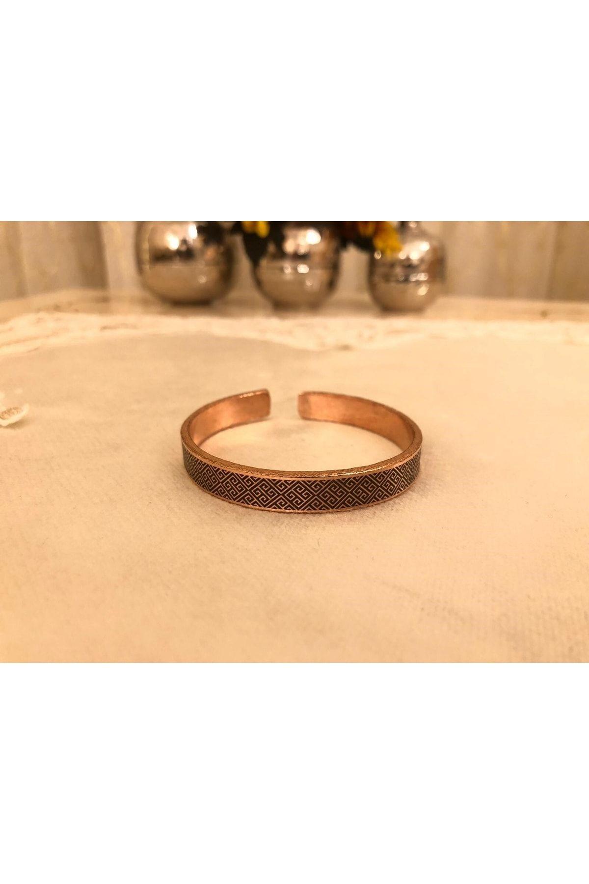 Saf Bakır Bileklik Motifli-her Bileğe Uygun-geçmeli-unisex-