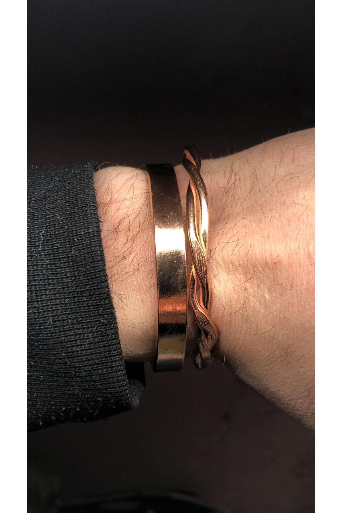 2 Li Set Saf Bakır Bileklik -burgu Ve Düz