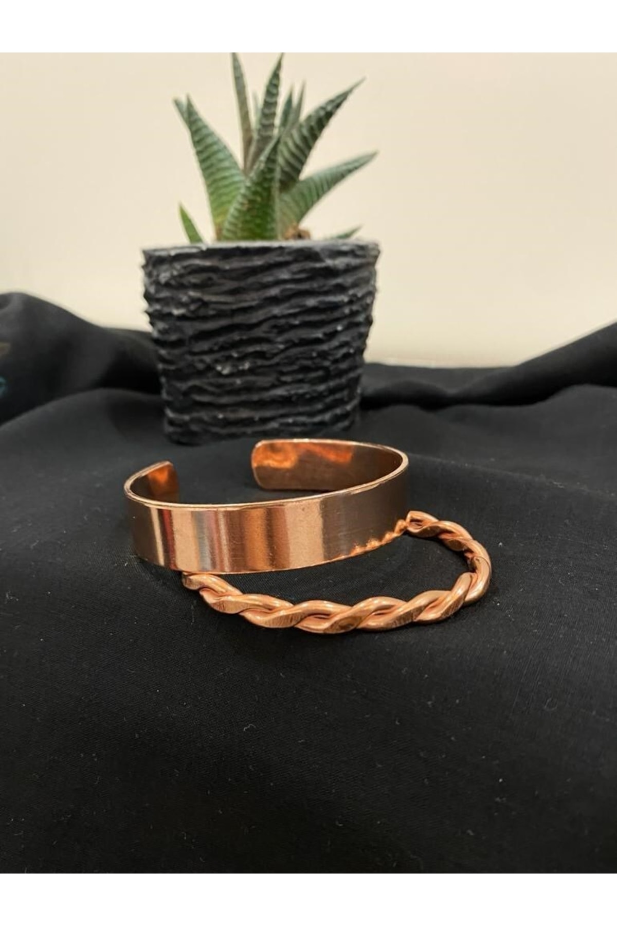 2 Li Set Saf Bakır Bileklik -burgu Ve Düz