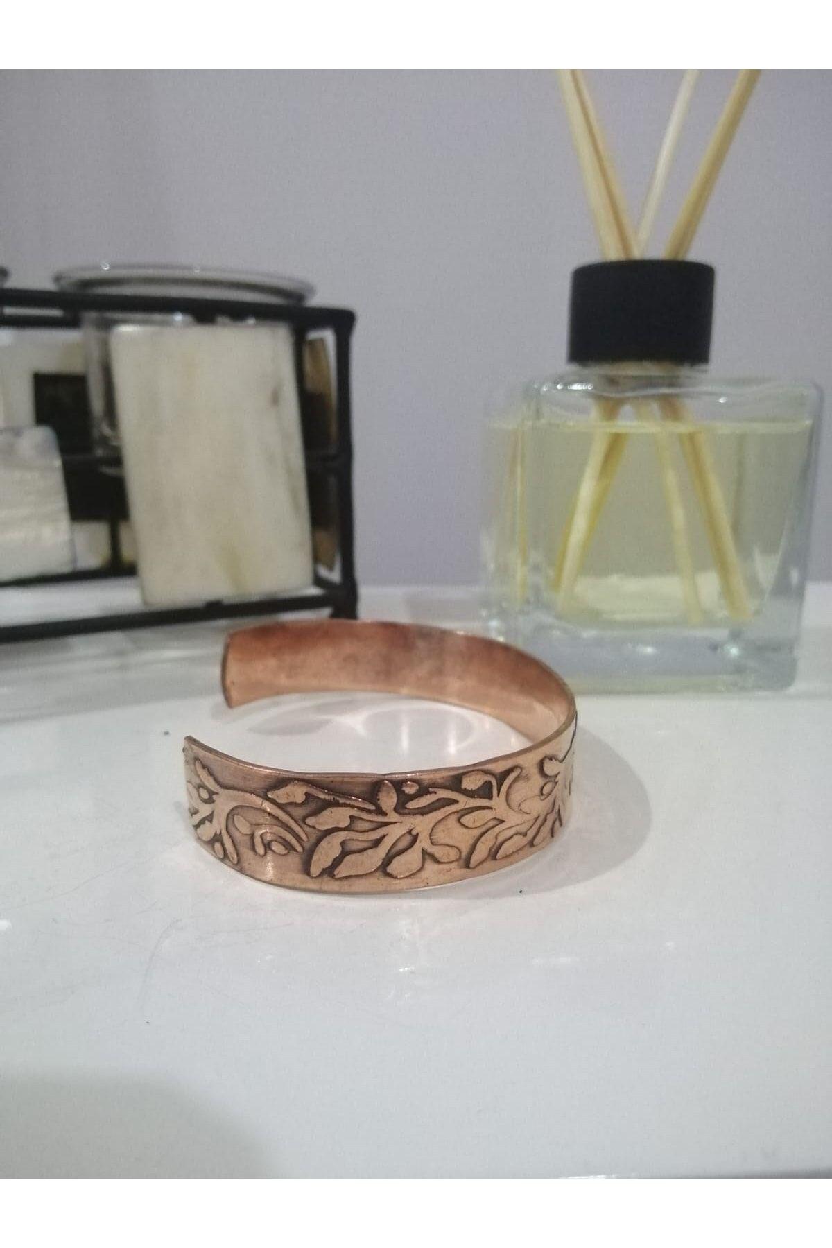 Saf Bakır Enli Bileklik Motifli %100 Bakır Her Bileğe Uygun Geçmeli