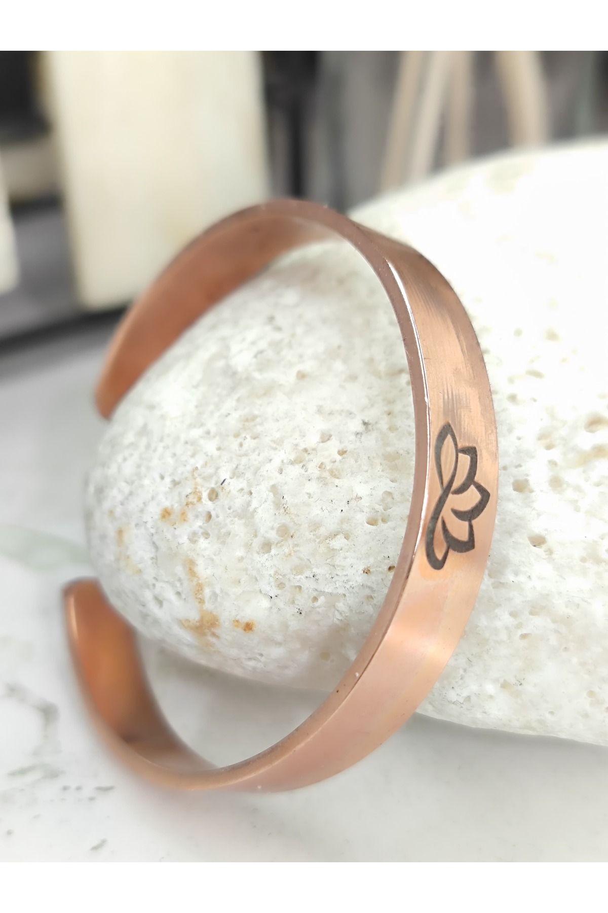 %100 Gerçek Saf Bakır Rune Lotus Çiçek Sonsuzluk Motifli Bakır Bileklik