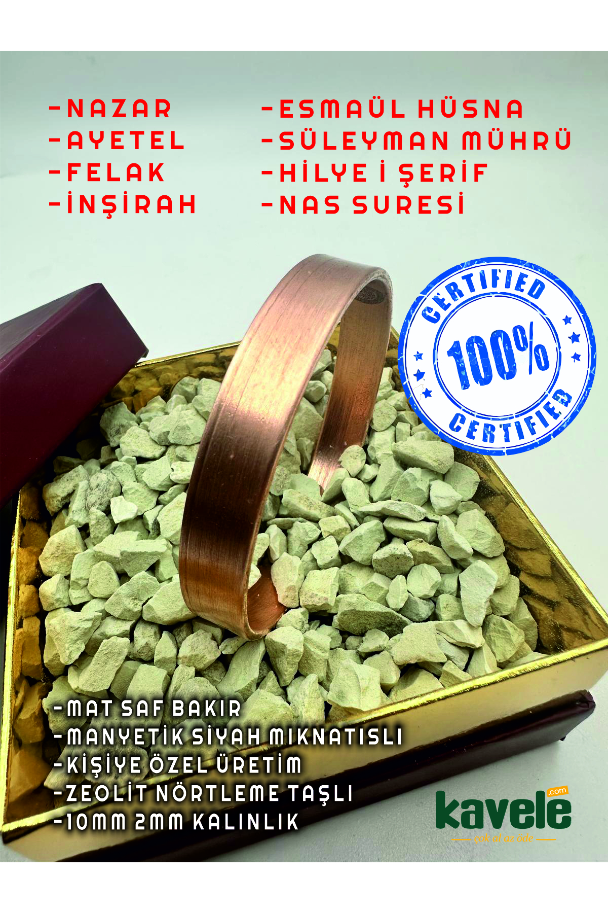 Saf Bakır El Yapımı Desenli Şans Bileklik %100 Dövmeli Bakır her bileğe uygun