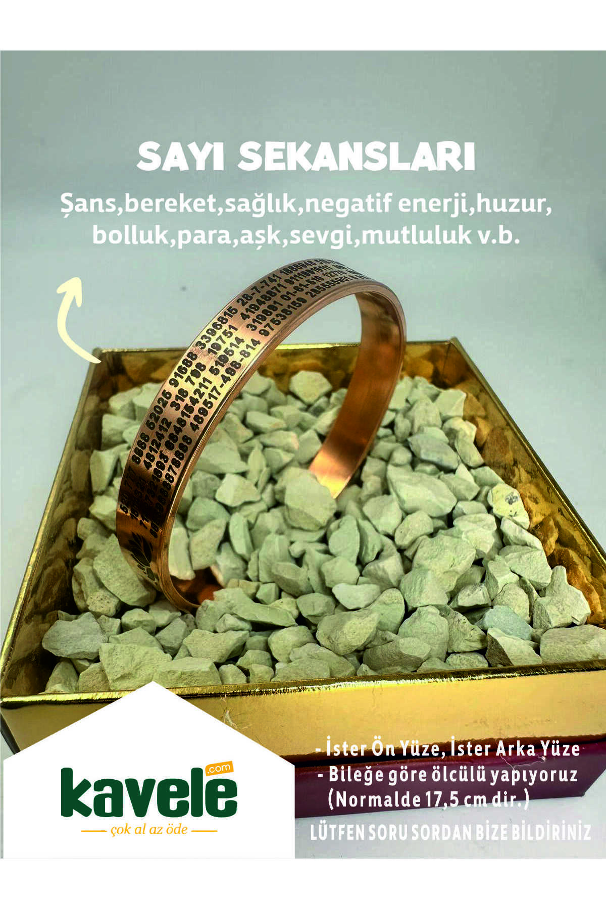 Ham Saf Bakır Ayetel Kürsi Zeolit Kumlu Bakır Bileklik