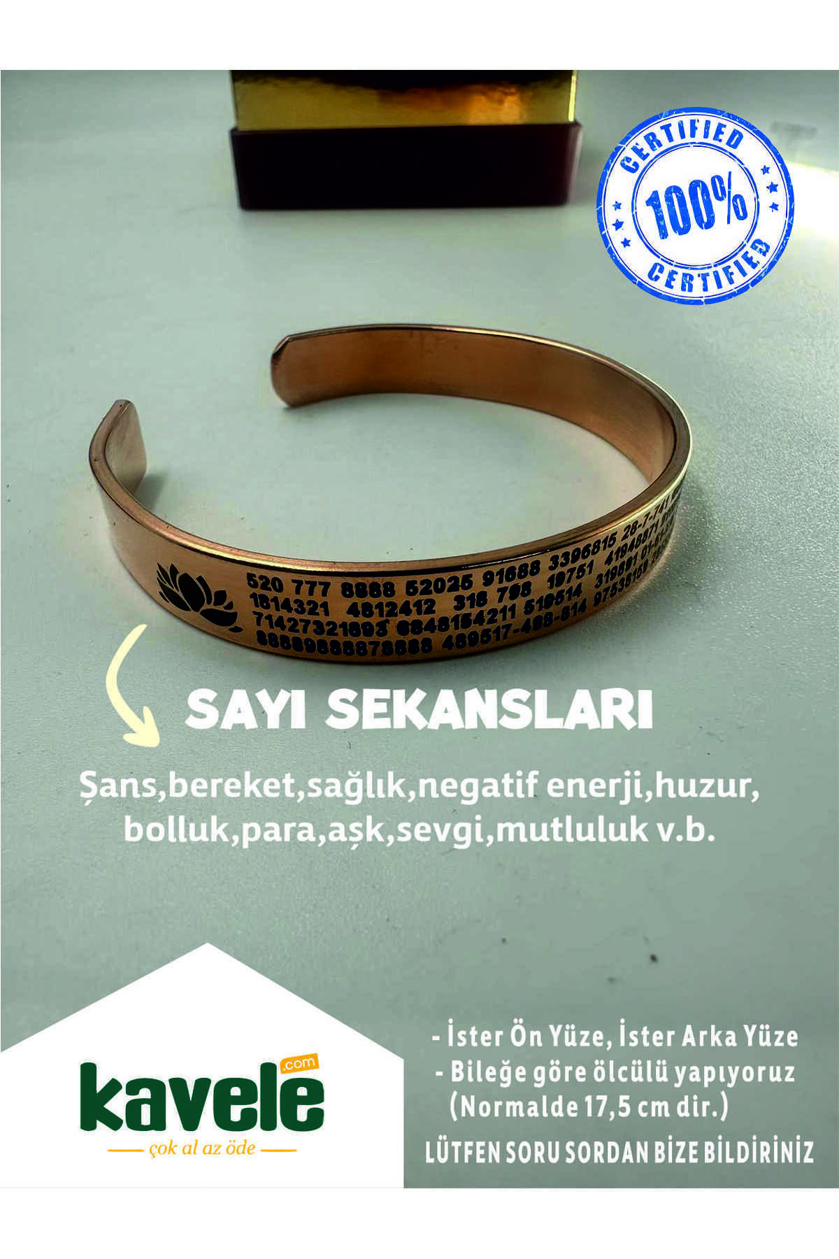 Ham Saf Bakır Sayı Sekanslı Bakır Bileklik-Hediyelik Kutuda