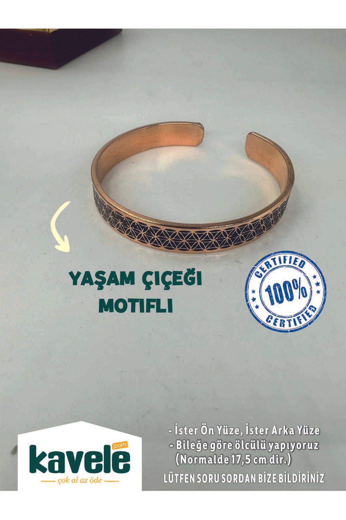 Ham Saf Bakır Yaşam Çiçek Motifli Bakır Bileklik-Hediyelik Kutuda