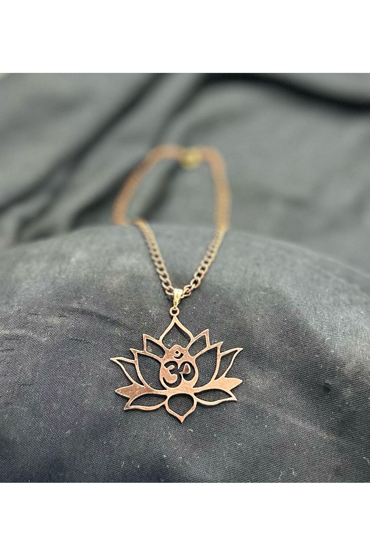 %100 Gerçek Saf Bakır Motifli Bakır Kolye -Lotus Çiçekli Kolye