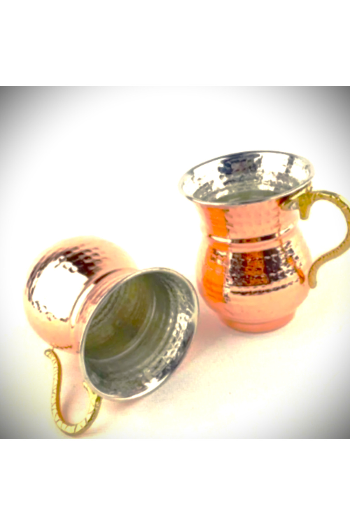 Bakır Bardak Kupa İkili Ayran Bardağı İşlemeli