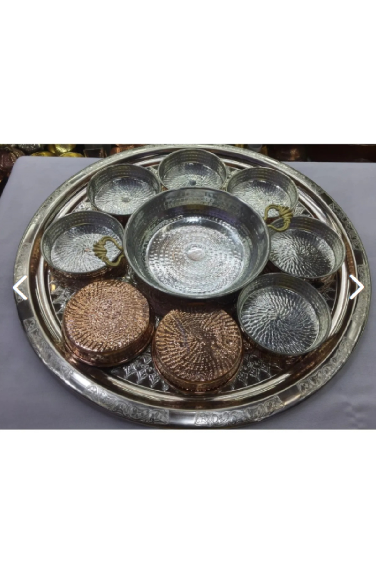 Metal Tepsili Bakır Kahvaltı Takımı ve Bakır Tava Sahanlı Tepsili