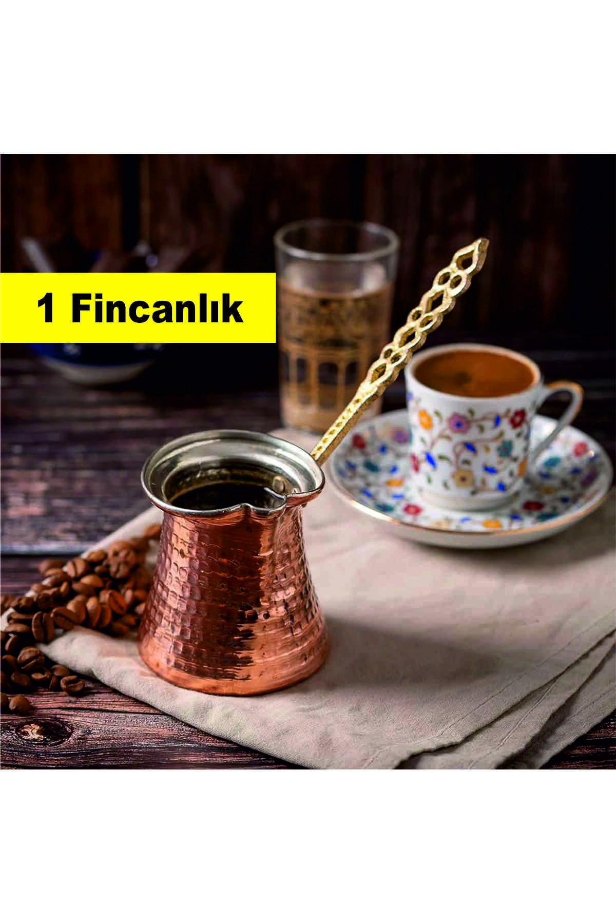 El Dövme Maraş Bakır Cezve, Kahve Cezvesi, Kahve Pişirme Cezvesi - 1 Kişilik