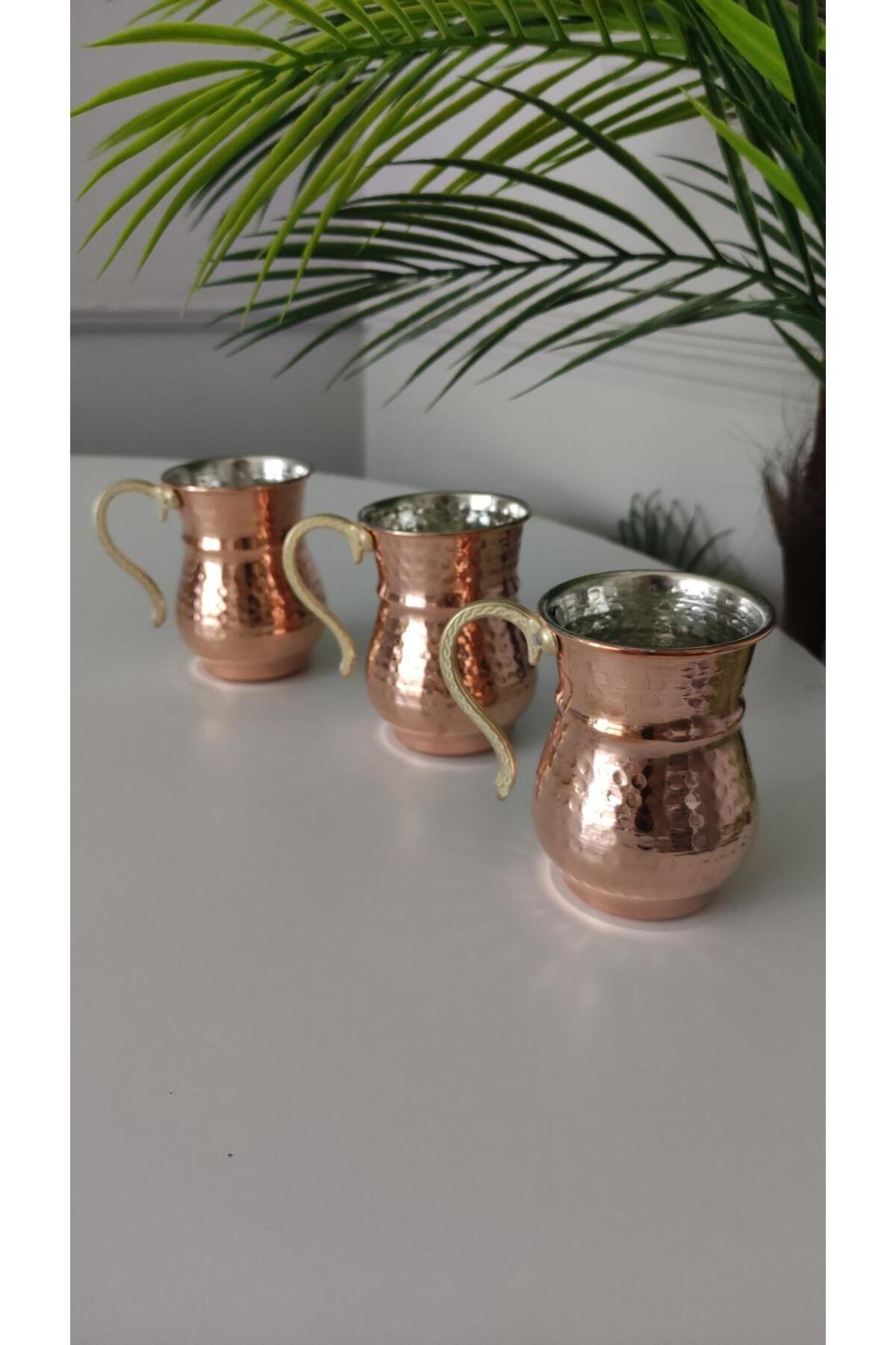 6'lı El Dövmesi Nostaljik Bakır Ayran Bardağı Maşrafa 6'lı El Dövmesi Bakır Bardak Seti