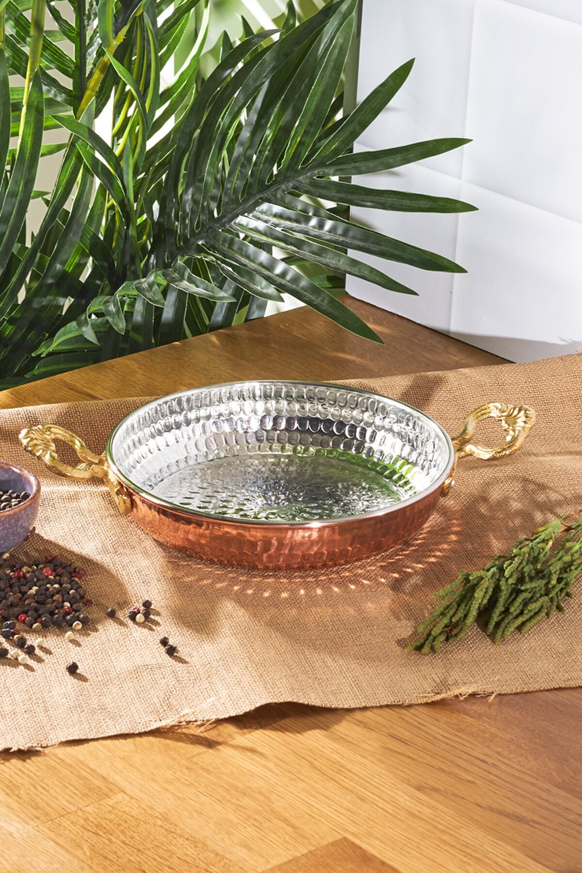 Dövme Antik Kalın Ağır Saf Bakır Tava Sahan Kalaylı 14 cm