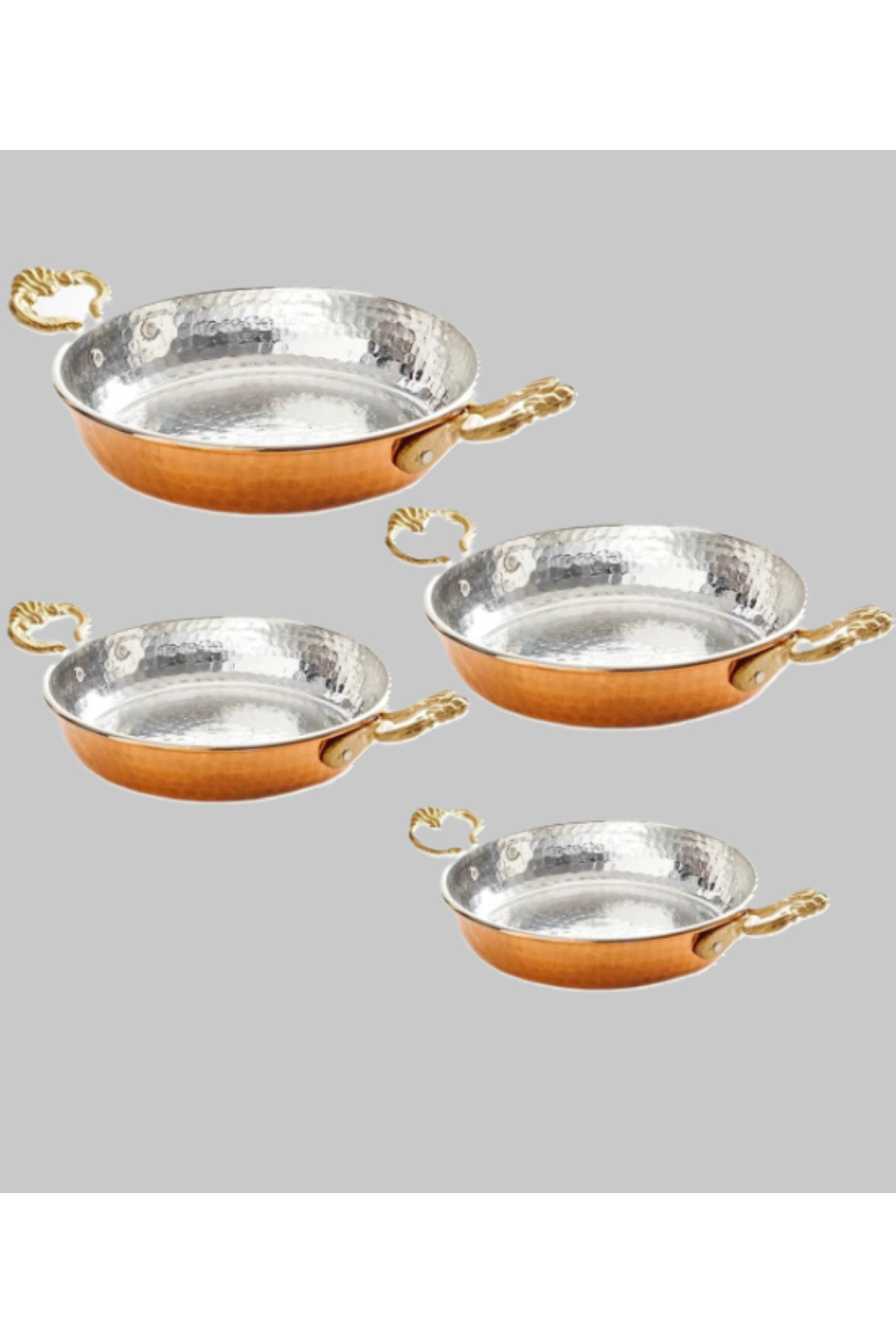Bakır Sahan Dövme Tava Seti 4'lü