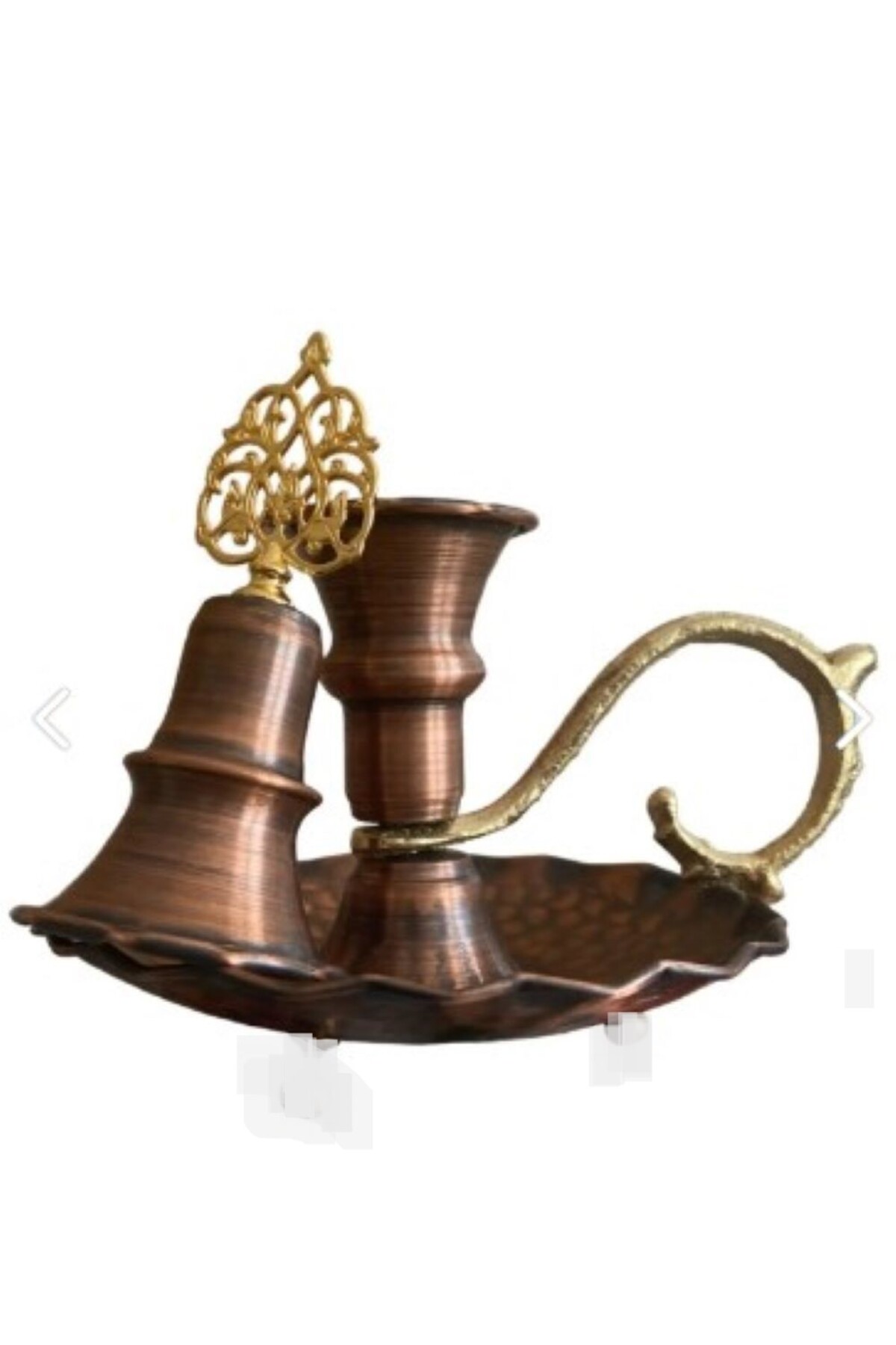 Oksitli Şinanay Şamdan ve Mumluk Bakır Mum Söndürücü