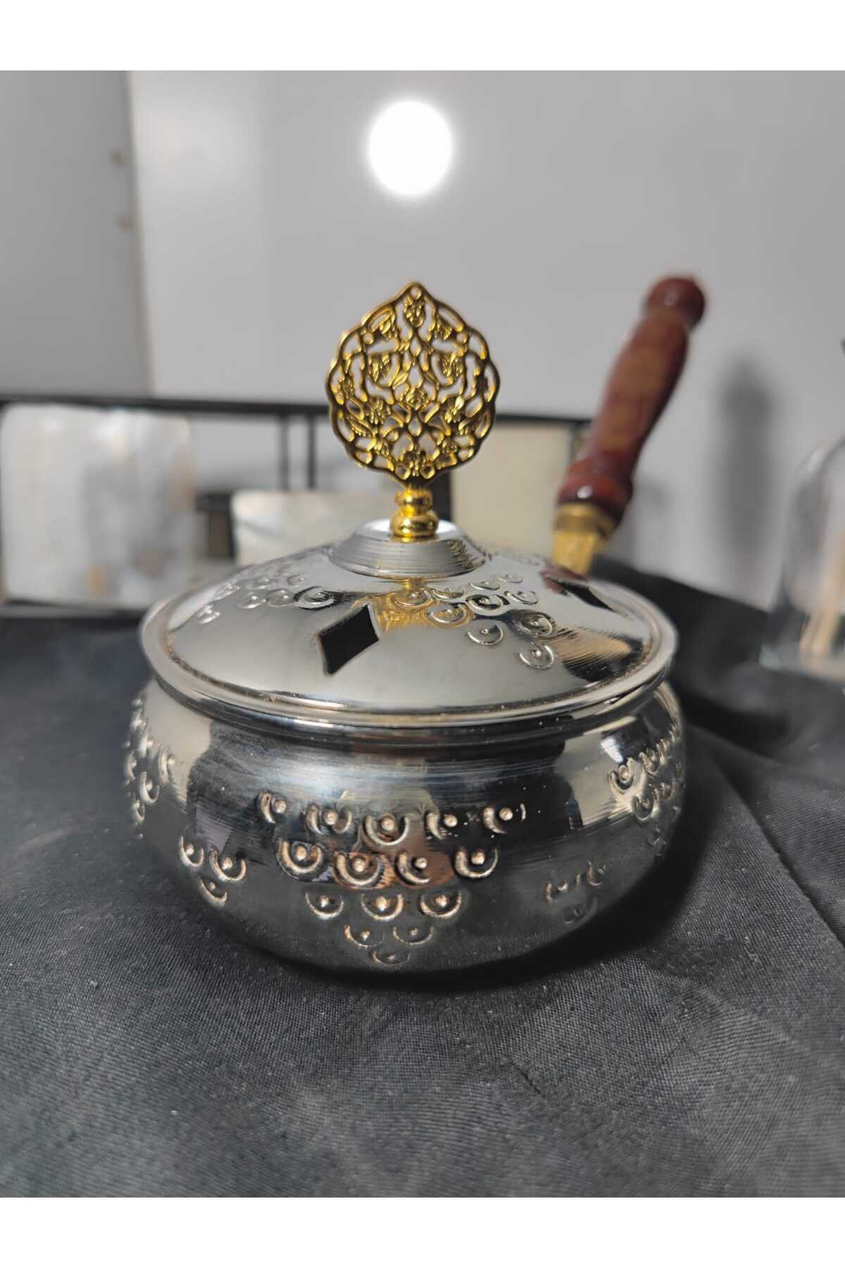 Bakır Lüx Tütsülük Buhurdanlık Sosluk Desenli Gümüş-Oksit Bakır-Bakır