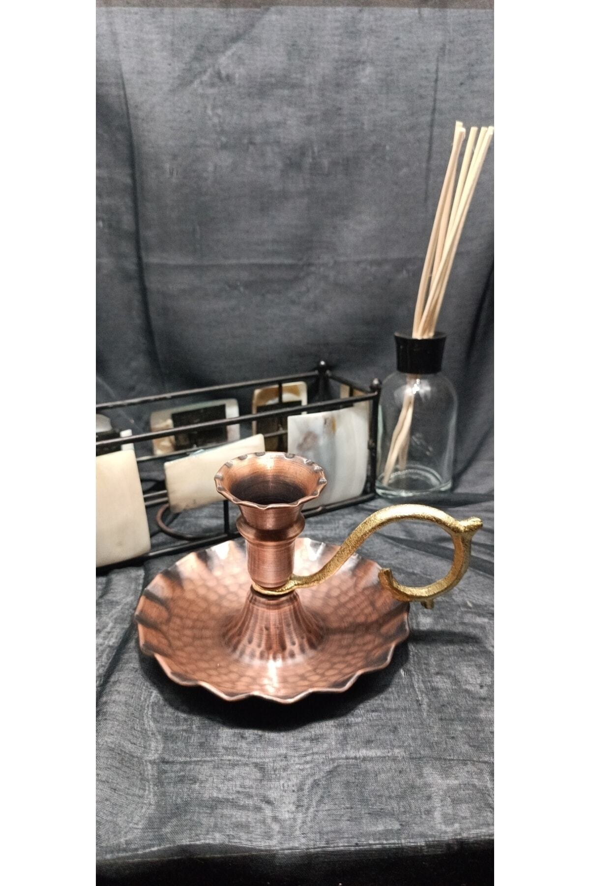 Otantik Fırfırlı Bakır El Şamdanı Bakır Eskitme