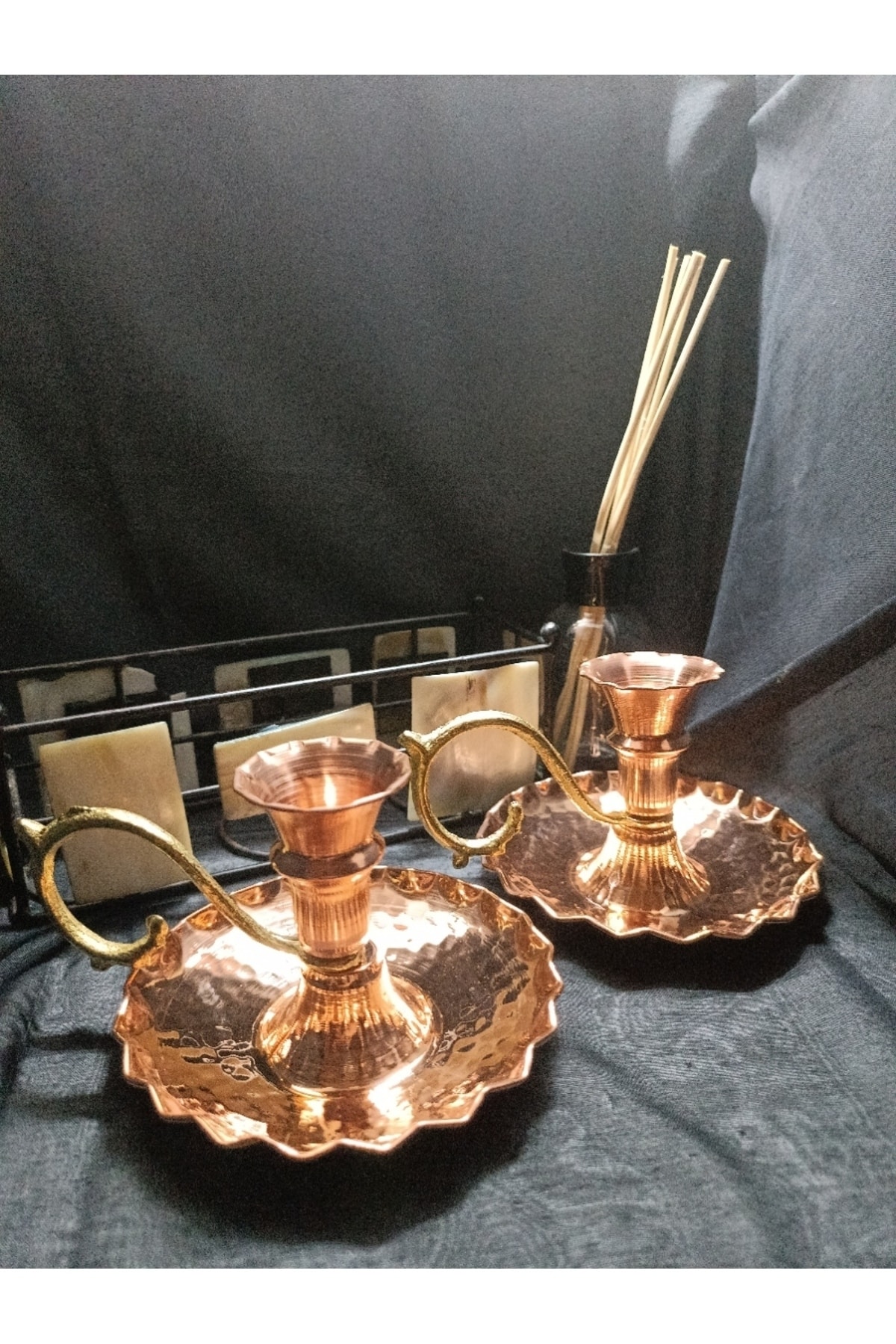 2 Adet Bakır Fırfırlı Şamdan&mumluk Parlak