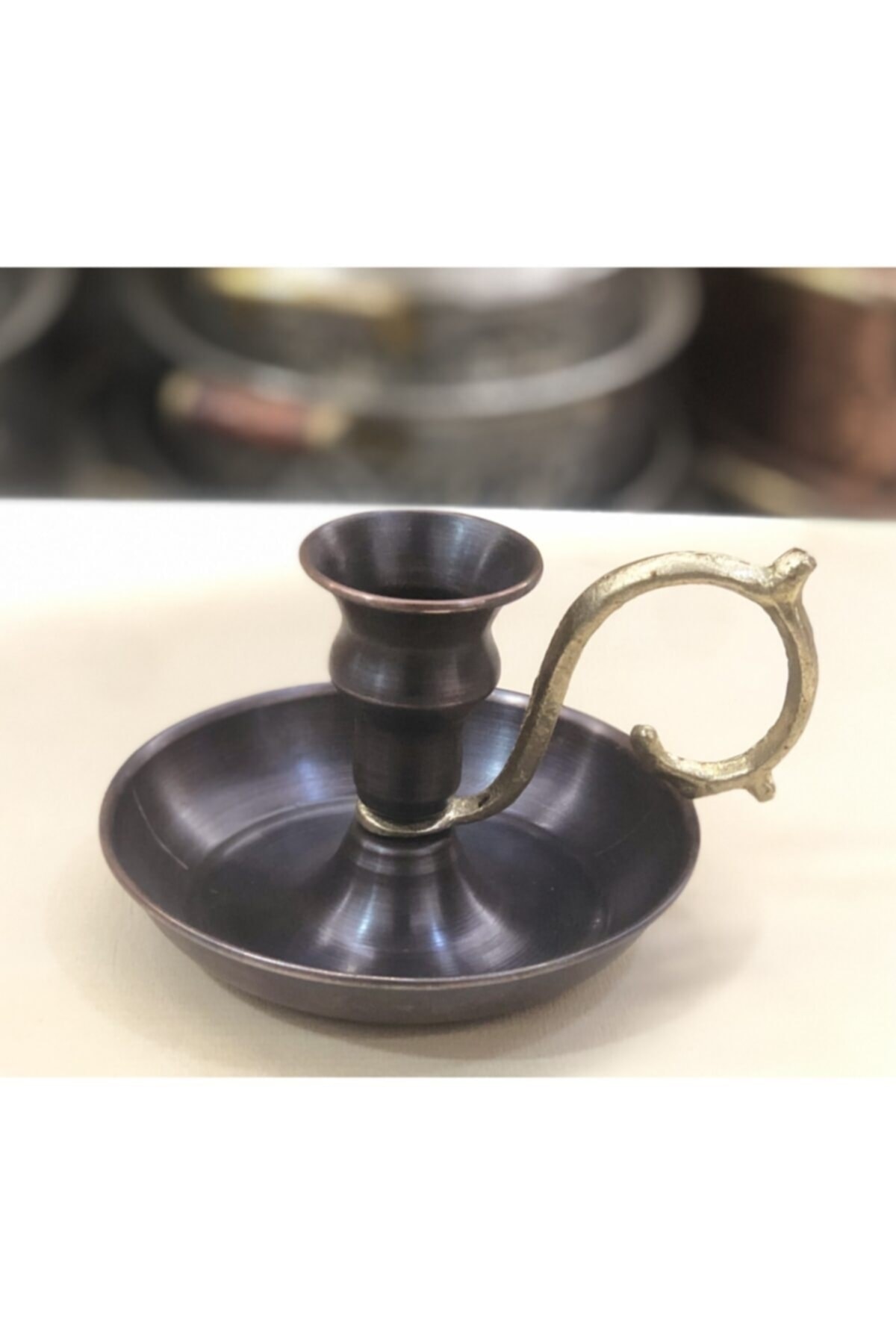 Bakır Eskitme Düz Şamdan