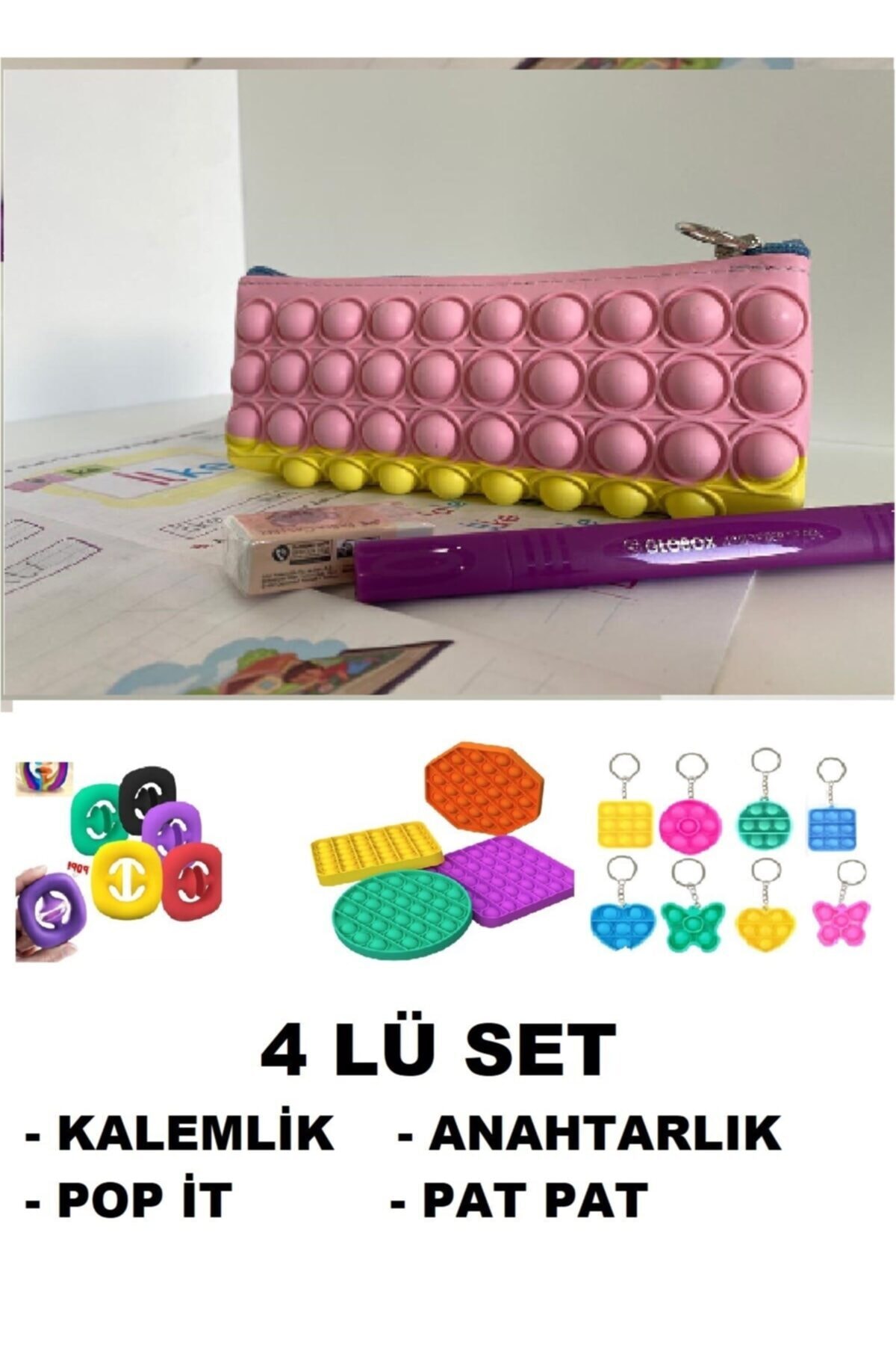 Push Bubble Fidget Oyuncak Kalemlik Popit Gökkuşağı Kalem Kutu Zihinsel Stres Oyunu